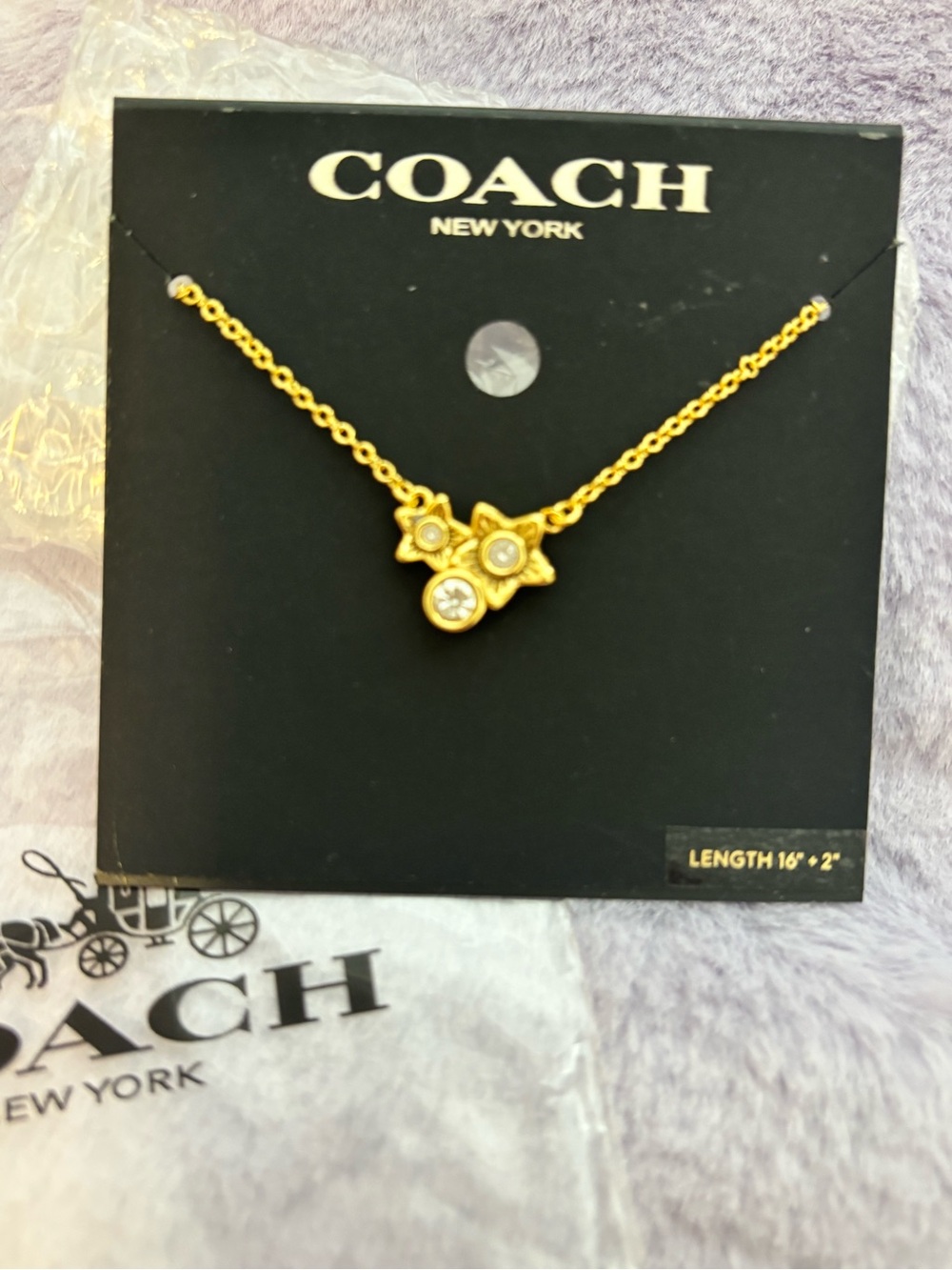 Coach- Gold Star Cluster Pendant Necklace with Crystals - Women Jewelry